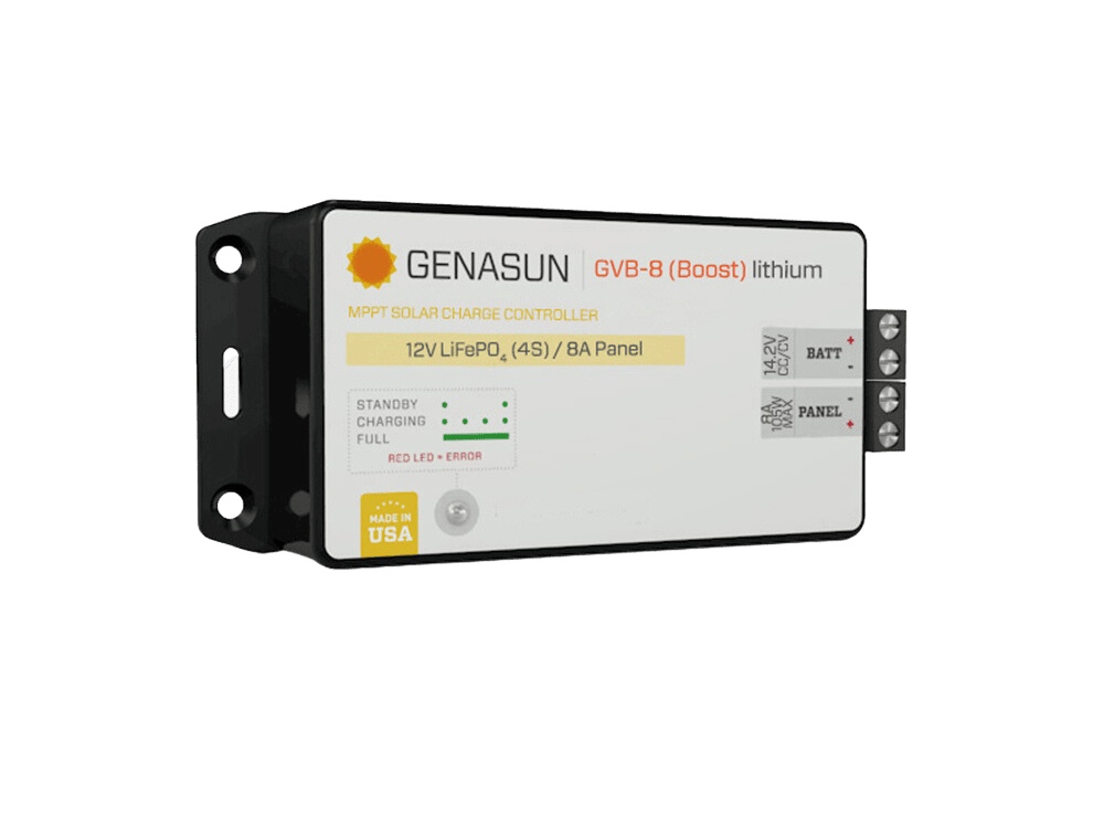 Genasun 8A MPPT 12V Voltage Boost (14.2V Lithium) Solar Charge Controller