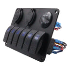 Exotronic 12/24V 6x LED Rocker, Voltmeter, Accessory/Cigarette, Dual USB Socket Marine Switch Panel