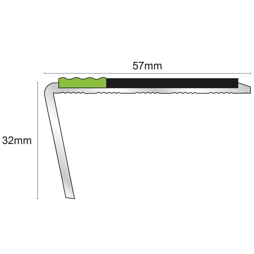 ASL02 Tredsafe 57x32mm Aluminium Non Slip Stair Nosing Edge Trim With Pvc Insert