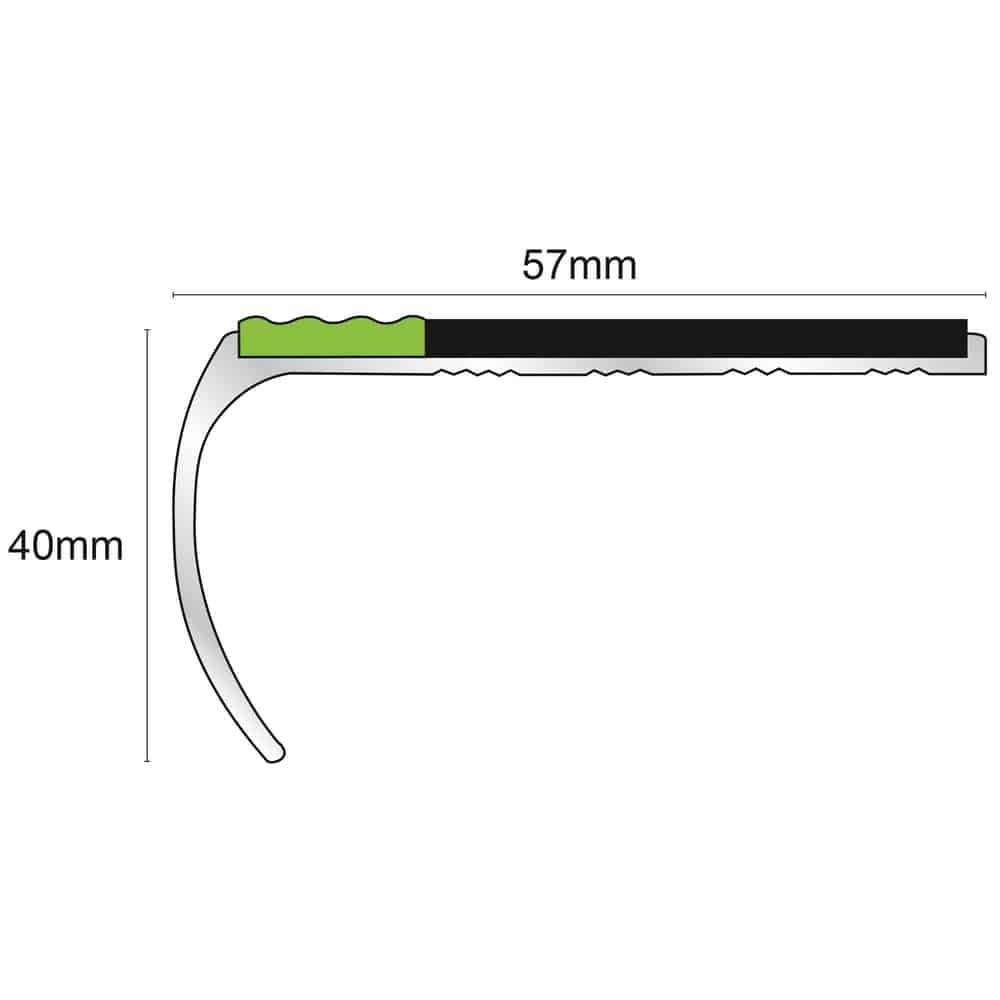 ASL03 Tredsafe 57x40mm Aluminium Non Slip Stair Nosing Edge Trim With Pvc Insert
