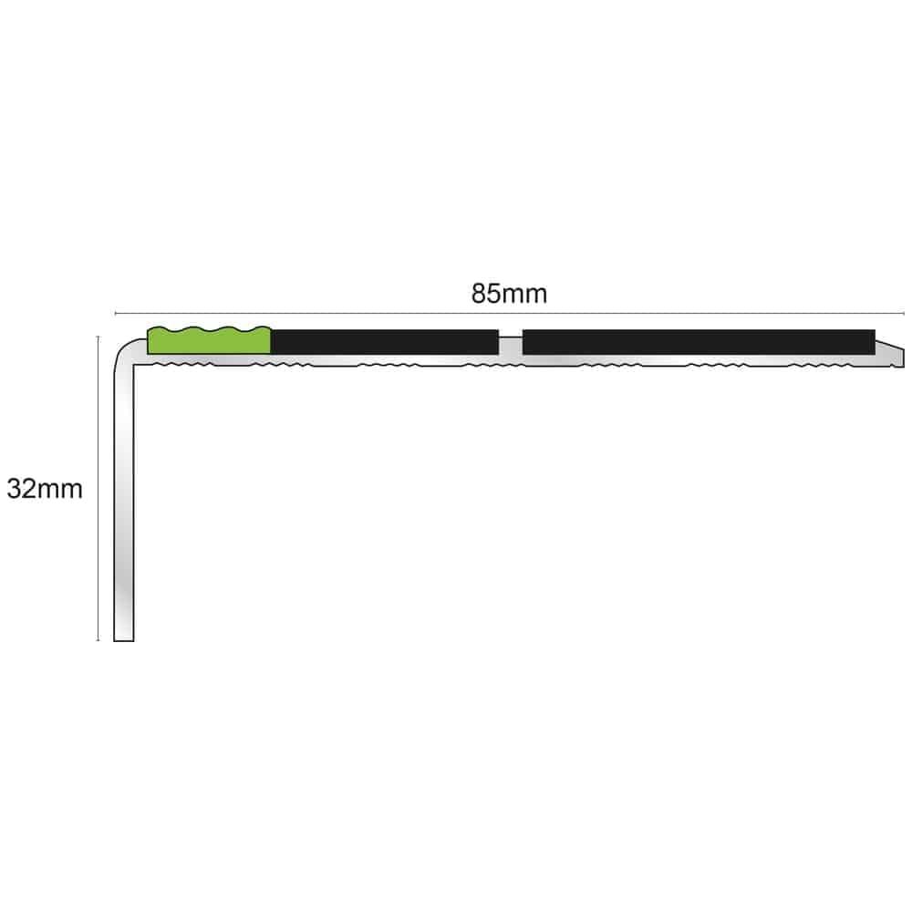 ASL09 Tredsafe 85x30mm Aluminium Non Slip Stair Nosing Edge Trim With Pvc Insert