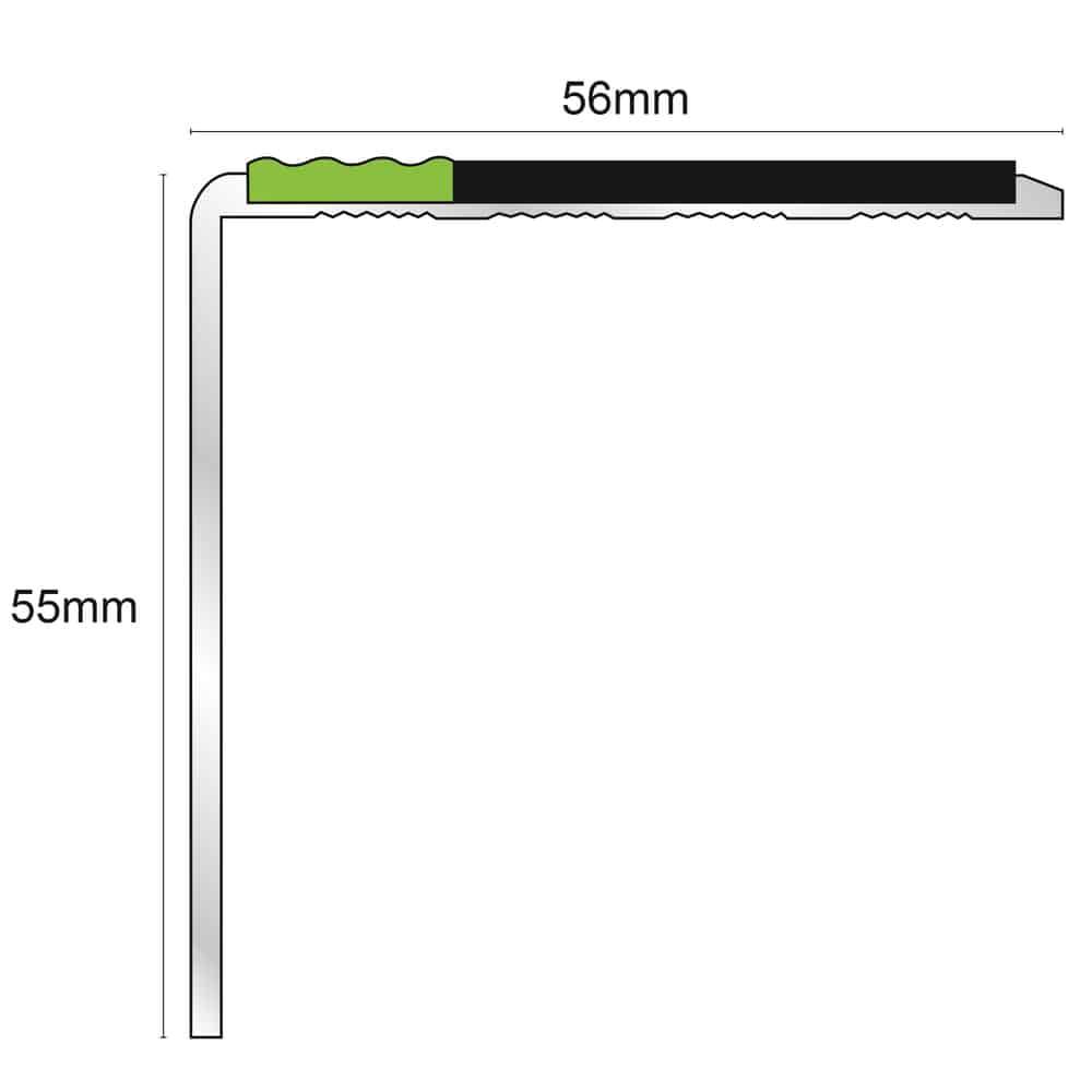 ASL19 56x55mm Tredsafe DDA Compliant Aluminium Non Slip Stair Nosing Edge Trim With Pvc Insert