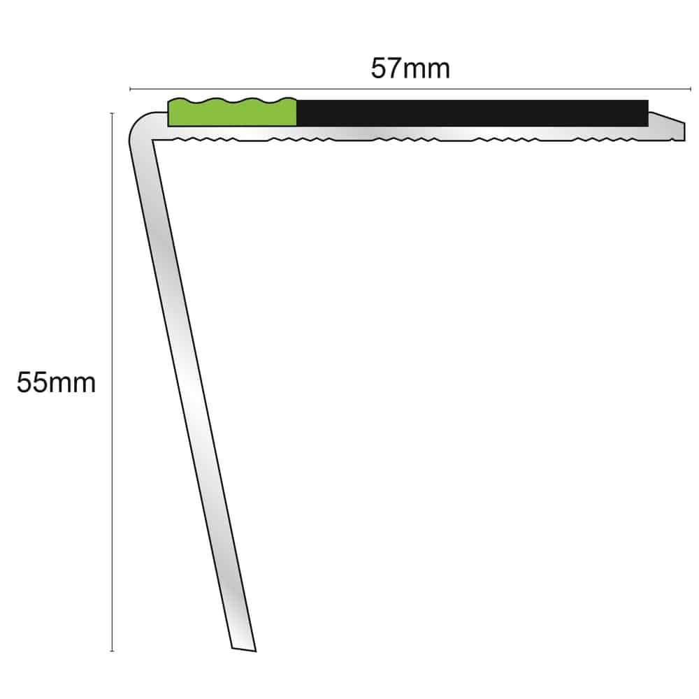ASL20 57x55mm TredSafe DDA Compliant Aluminium Non Slip Stair Nosing Edge Trim With Pvc Insert