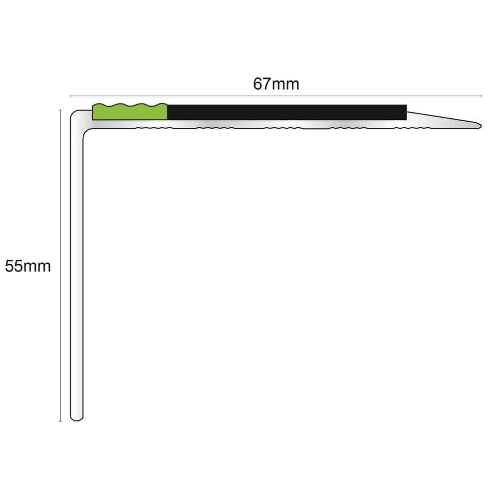 ASL21 67x55mm TredSafe DDA Compliant Aluminium Non Slip Stair Nosing Edge Trim With Pvc Insert