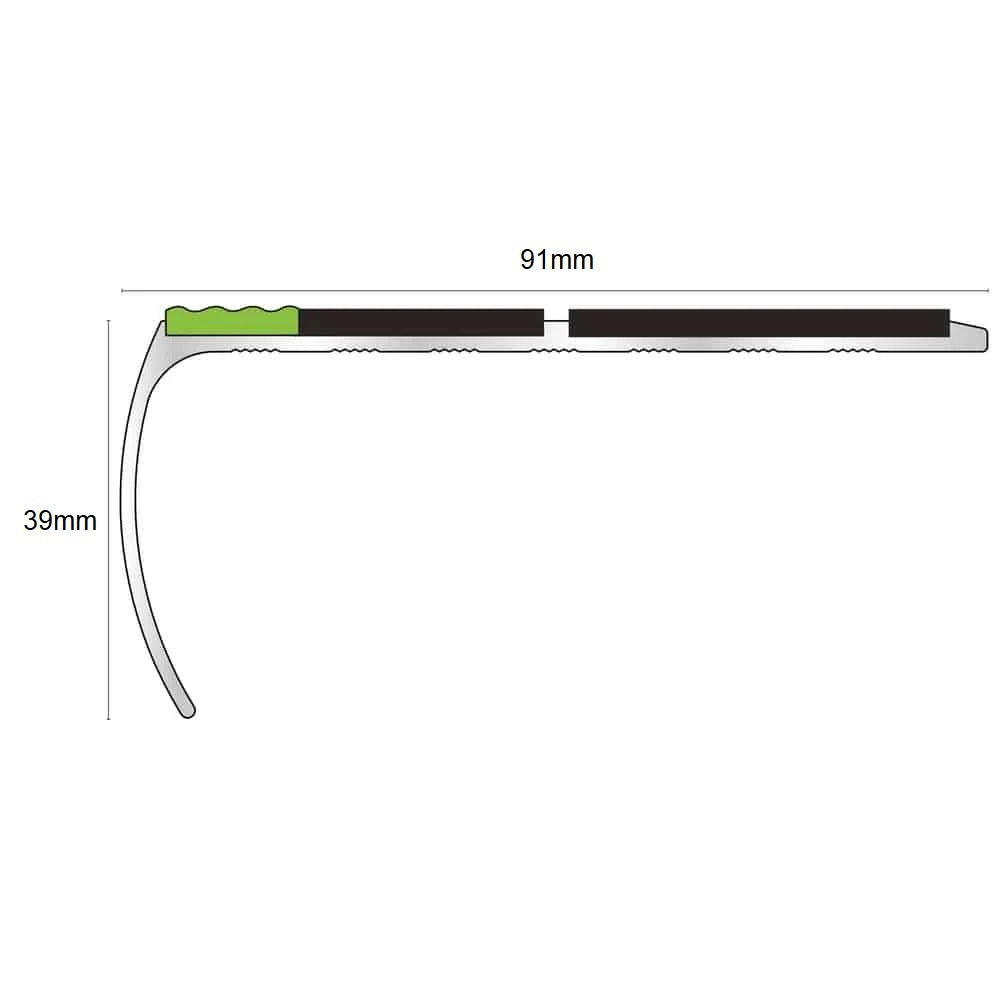 ASL29 91 x 39mm Tredsafe Aluminium Non Slip Stair Nosing Edge Trim With Pvc Insert