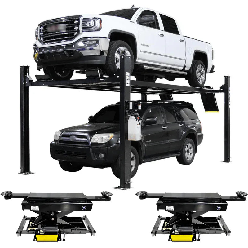Atlas Apex 9 9,000 lb 4-Post Lift with Two RJ45A Rolling Bridge Jacks Combo