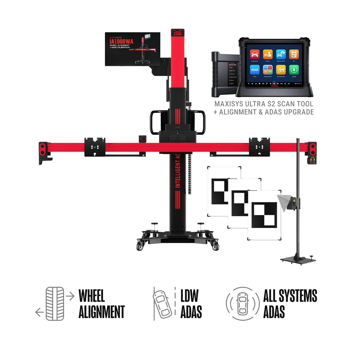 Autel IA1000AST MaxiSYS All-Systems ADAS Calibration & Wheel Alignment System with LDW Targets and MaxiSYS Ultra S2 Tablet