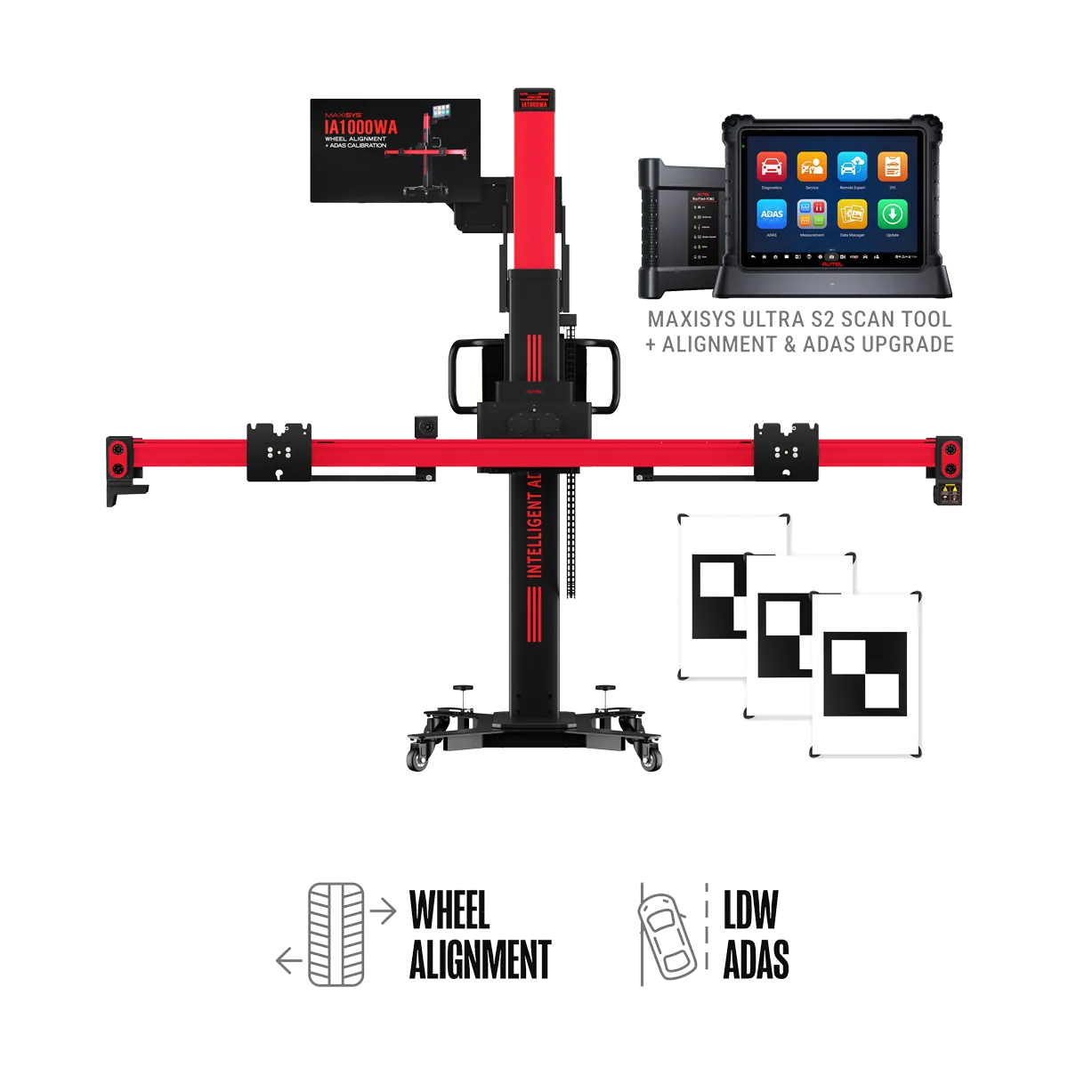 Autel IA1000LDWT Automated ADAS Calibration & Wheel Alignment System with MaxiSYS Ultra S2 Tablet and LDW Targets