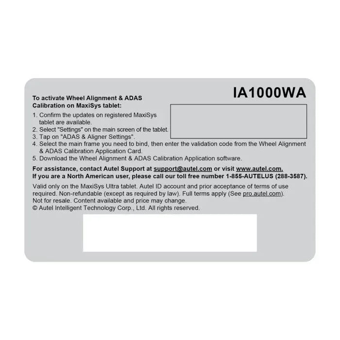 Autel IA1000WAUP Wheel Alignment & ADAS Calibration Software Upgrade Card for MaxiSYS Ultra S2 Tablet