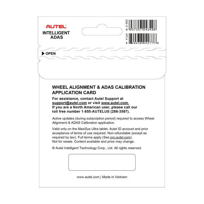 Autel IA1000WAUP Wheel Alignment & ADAS Calibration Software Upgrade Card for MaxiSYS Ultra S2 Tablet