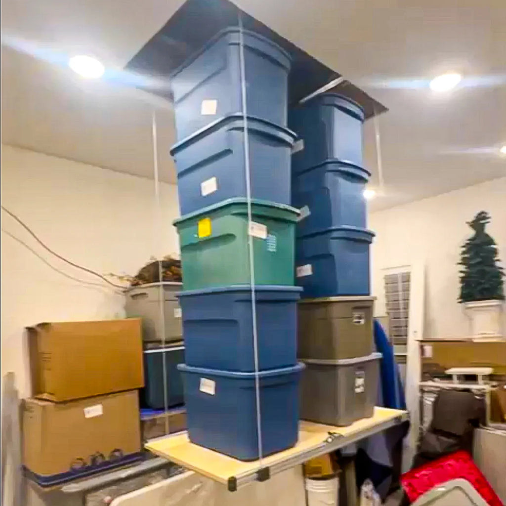 Auxx Lift 400 lb Motorized Attic Storage Lift — Wireless Remote, Self-Leveling Platform, Made in USA