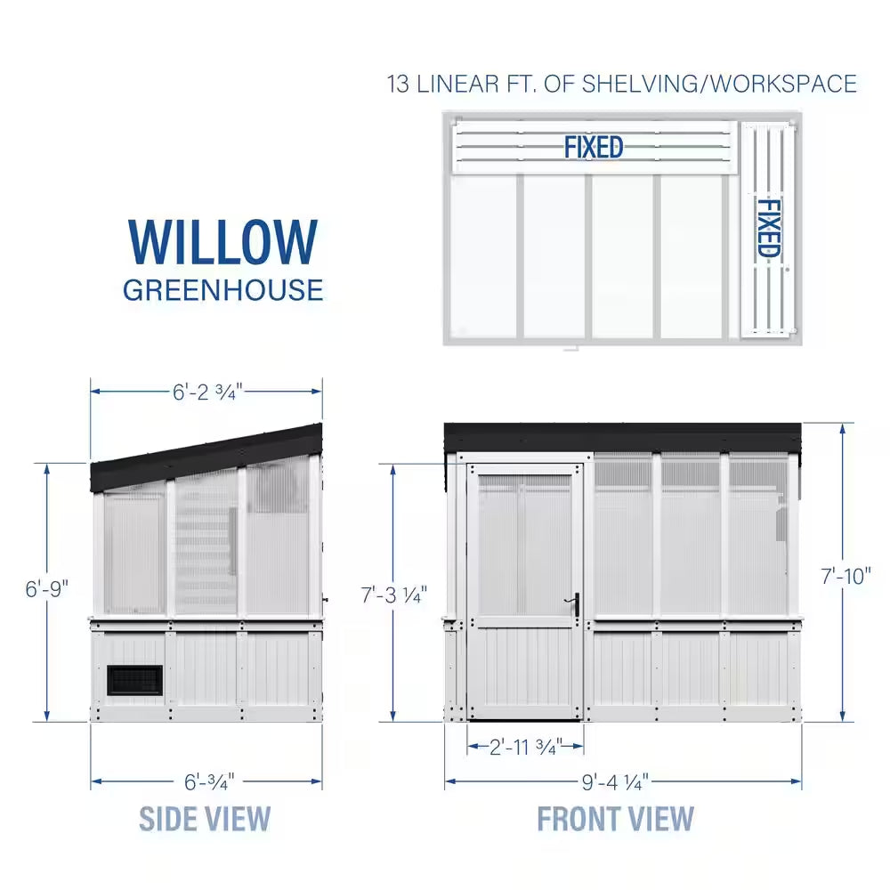 Willow White 6 x 9 ft Cedar Modern Greenhouse