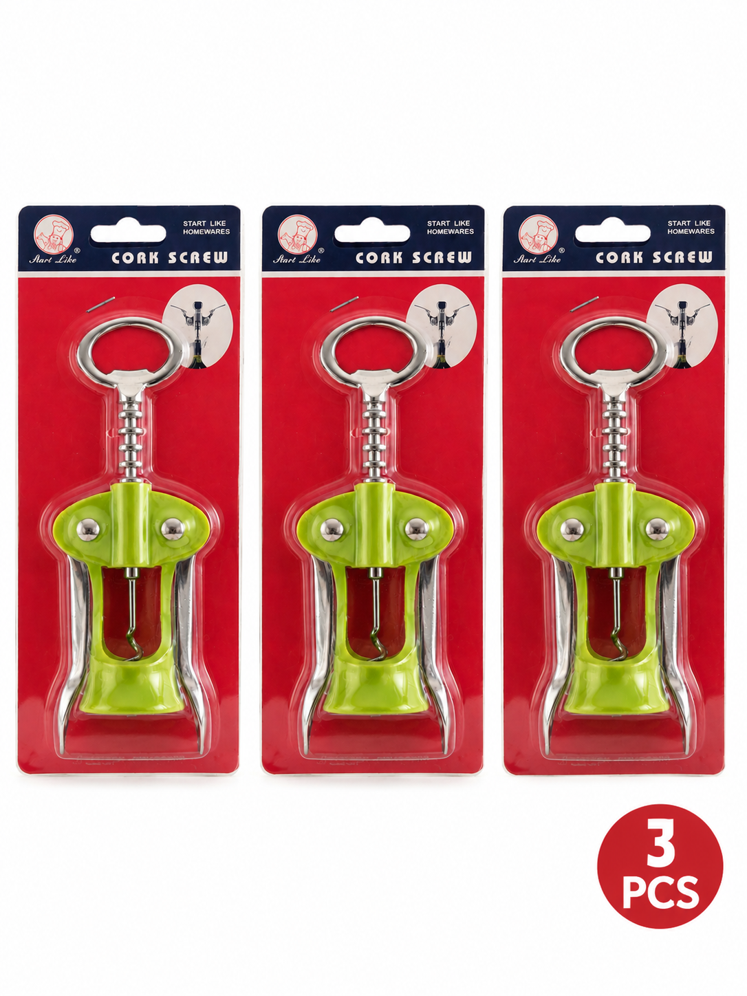 3x Winged Corkscrew Wine Bottle Opener Cork Remover Bar Tool Random Colours