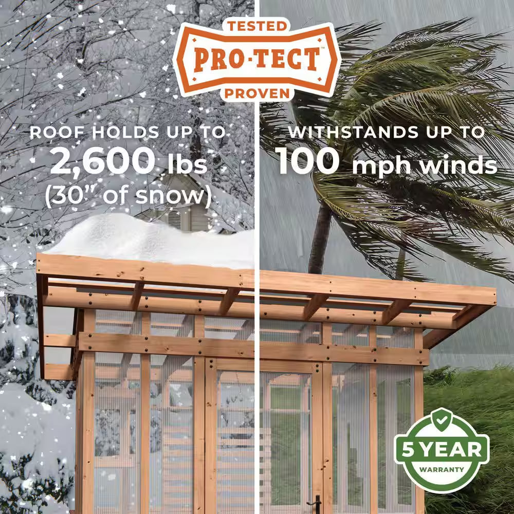 Poppy 9 x 6 ft Cedar Wood and Polycarbonate Walk-In Greenhouse Kit with PowerPort