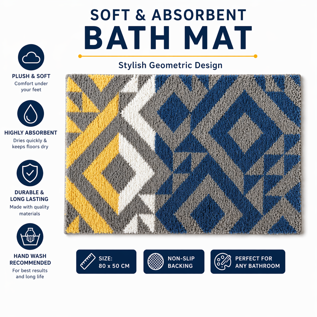 Bathroom Rug Non Slip Bath Mat Soft Absorbent Microfiber Floor Mat 80x50cm