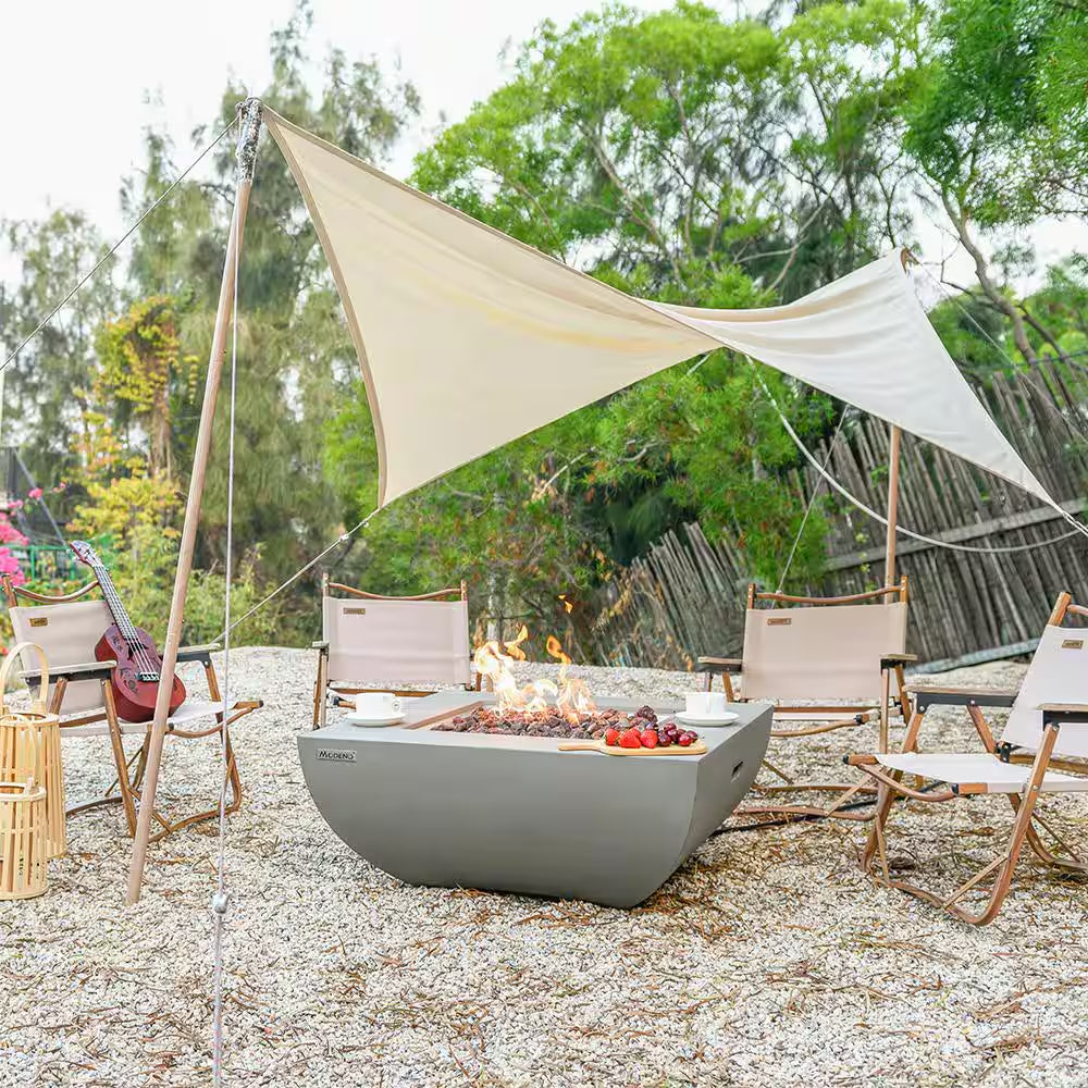 Westport 34-Inch Round Concrete Propane Fire Pit Table with Electronic Ignition, Cover, and Lava Rock