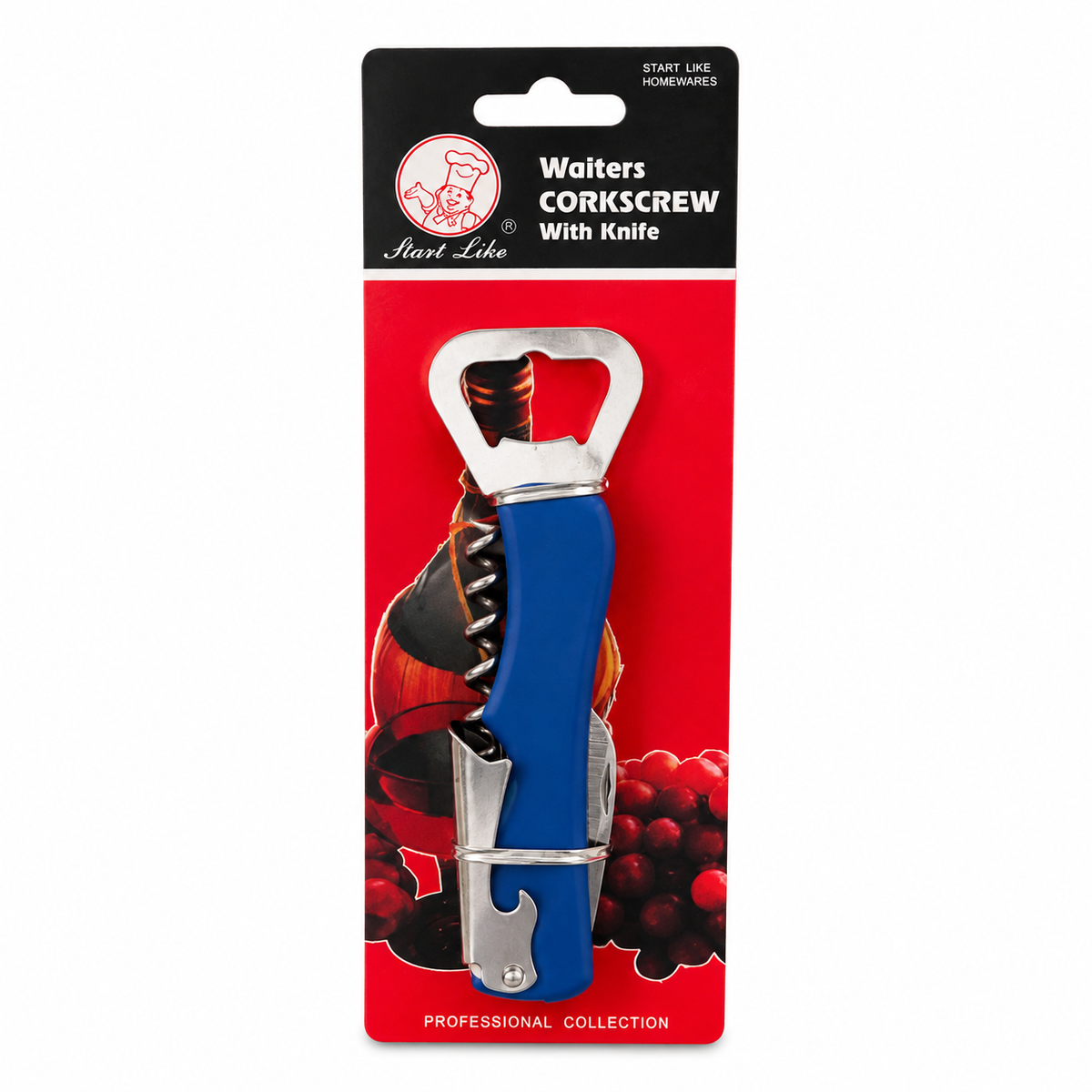 3PK Waiters Corkscrew Wine Bottle Opener With Knife 13cm Random Colours