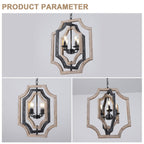 4 - Lights Distressed Wood Chandelier with Adjustable Chain, 16.9" Geometric Chandelier for Entryway with DIY Shade