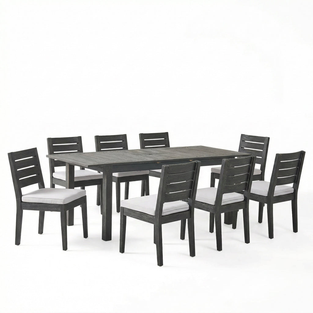 9-Piece Outdoor Dining Set, Extendable Acacia Wood Patio Table