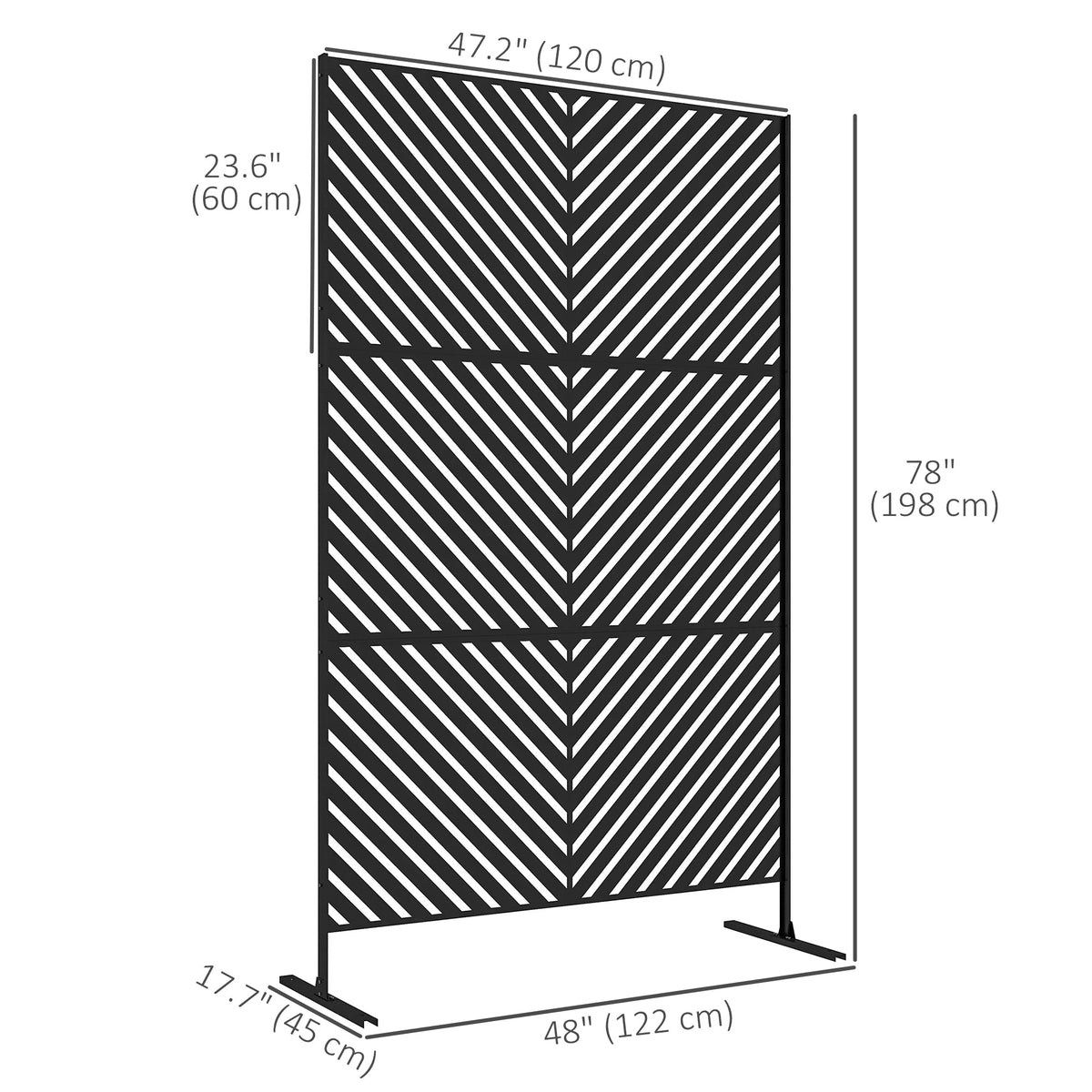 6.5FT Decorative Outdoor Divider, Metal Privacy Screen with Stand, Triangle Style, Black