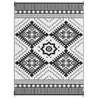 9' x 12' Patio Reversible Outdoor RV Rug with Carry Bag, Toothed Rhombus, White & Black
