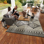 9' x 12' Reversible Outdoor Rug, Waterproof w/ Carry Bag, White & Black Toothed Rhombus