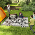 9' x 12' Reversible Outdoor Rug, Waterproof w/ Carry Bag, White & Black Toothed Rhombus