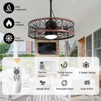 24 Inch Farmhouse Outdoor Waterproof Ceiling Fan with LED Light and Remote, 6 Speeds Black Plug In Caged Outdoor Fan Light