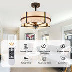 20 Inch Farmhouse Drum Caged Ceiling Fan with Lights and Remote APP Control, 6 Speeds DC Motor Reversible Fandelier Ceiling Fan for Bedroom