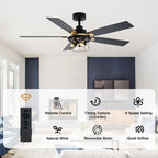 Industrial 52 Inch Gold/Black Caged Ceiling Fan with Light Quiet Reversible DC Motor with 6 Speed Remote Control Ceiling Fan 5 Blades Ceiling Fan Suit for Kitchen Bedroom Living Room