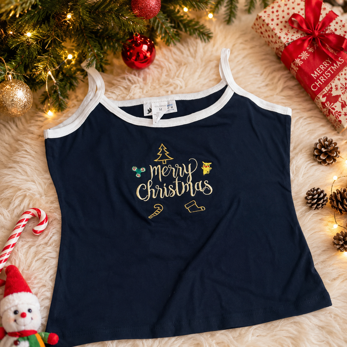 15PK Christmas Singlets Women’s Cotton Cami Tops Merry Xmas Random Sizes Bulk