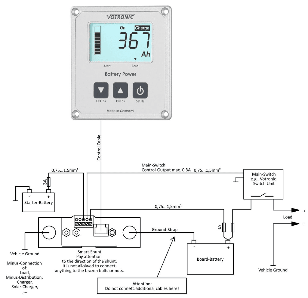 Votronic 400A Battery Monitor with Remote Display - 400S