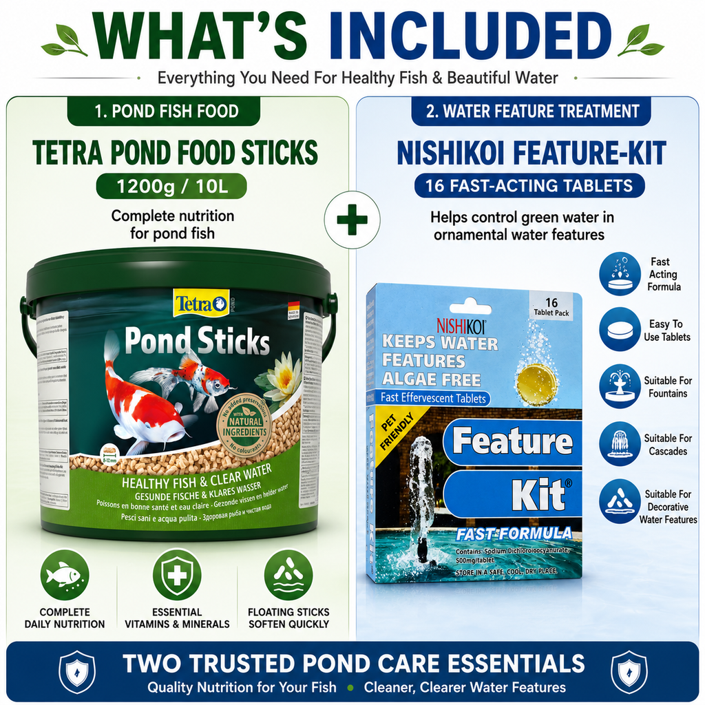 Tetra Pond Food Sticks 1200g + Nishikoi Feature Kit 16 Tablets Bundle