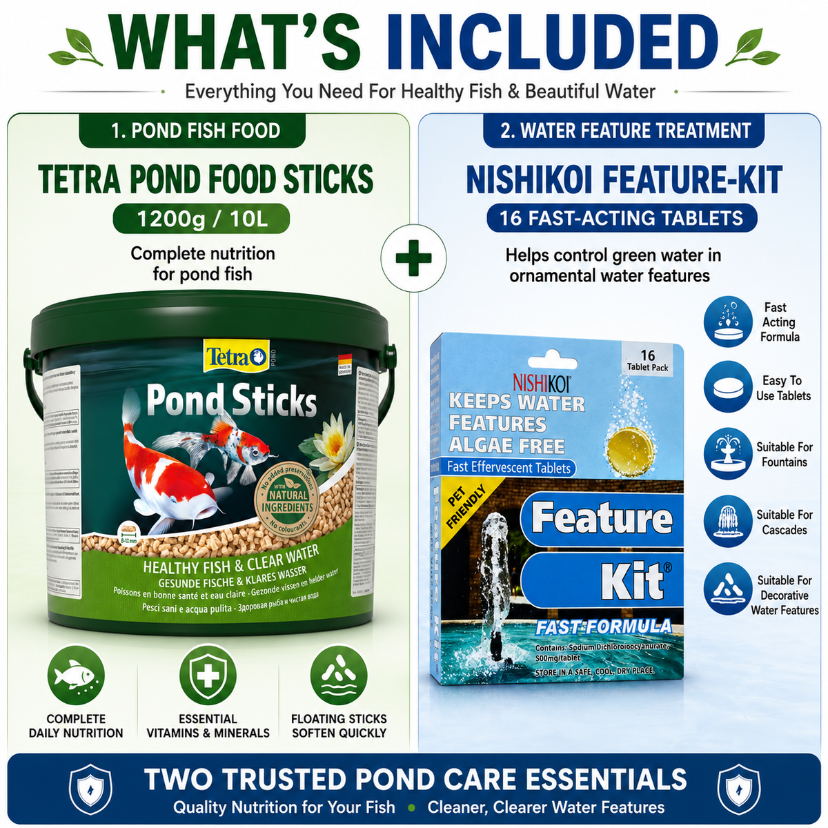 Tetra Pond Food Sticks 1200g + Nishikoi Feature Kit 16 Tablets Bundle