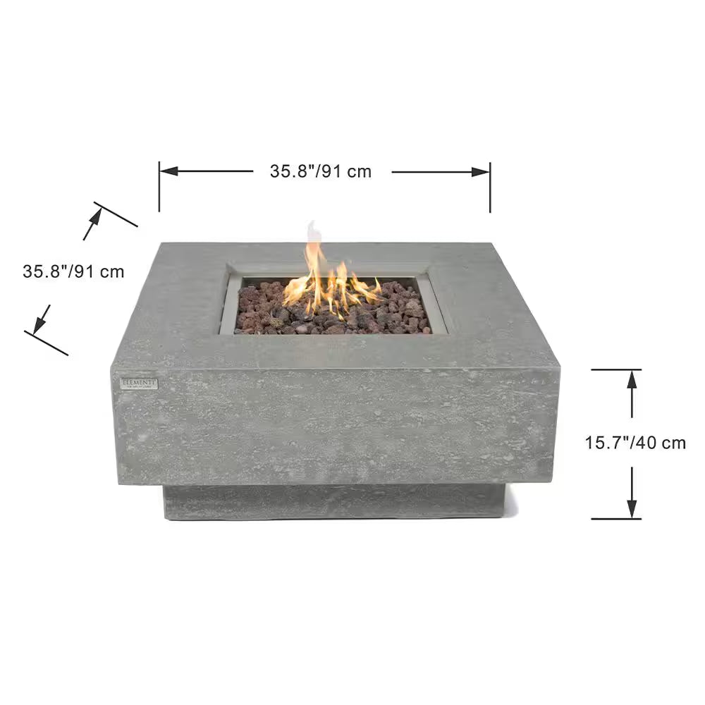 Manhattan 36-Inch Square Concrete Propane Fire Table with Lava Rocks and Cover