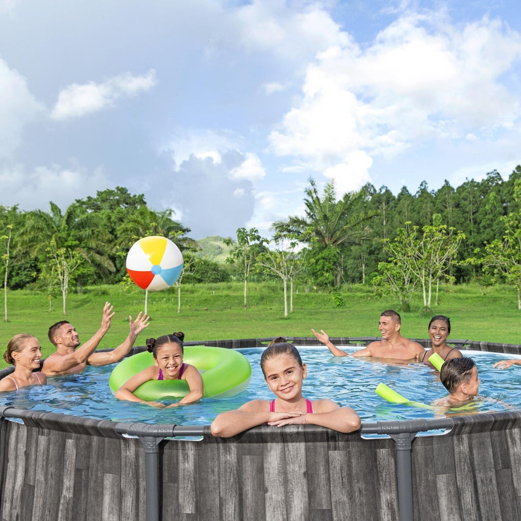 14ft x 42in Wood Print Round Steel Pro Max Above Ground Pool Set