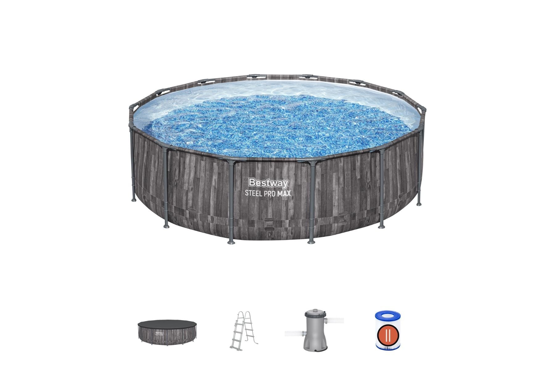 14ft x 42in Wood Print Round Steel Pro Max Above Ground Pool Set