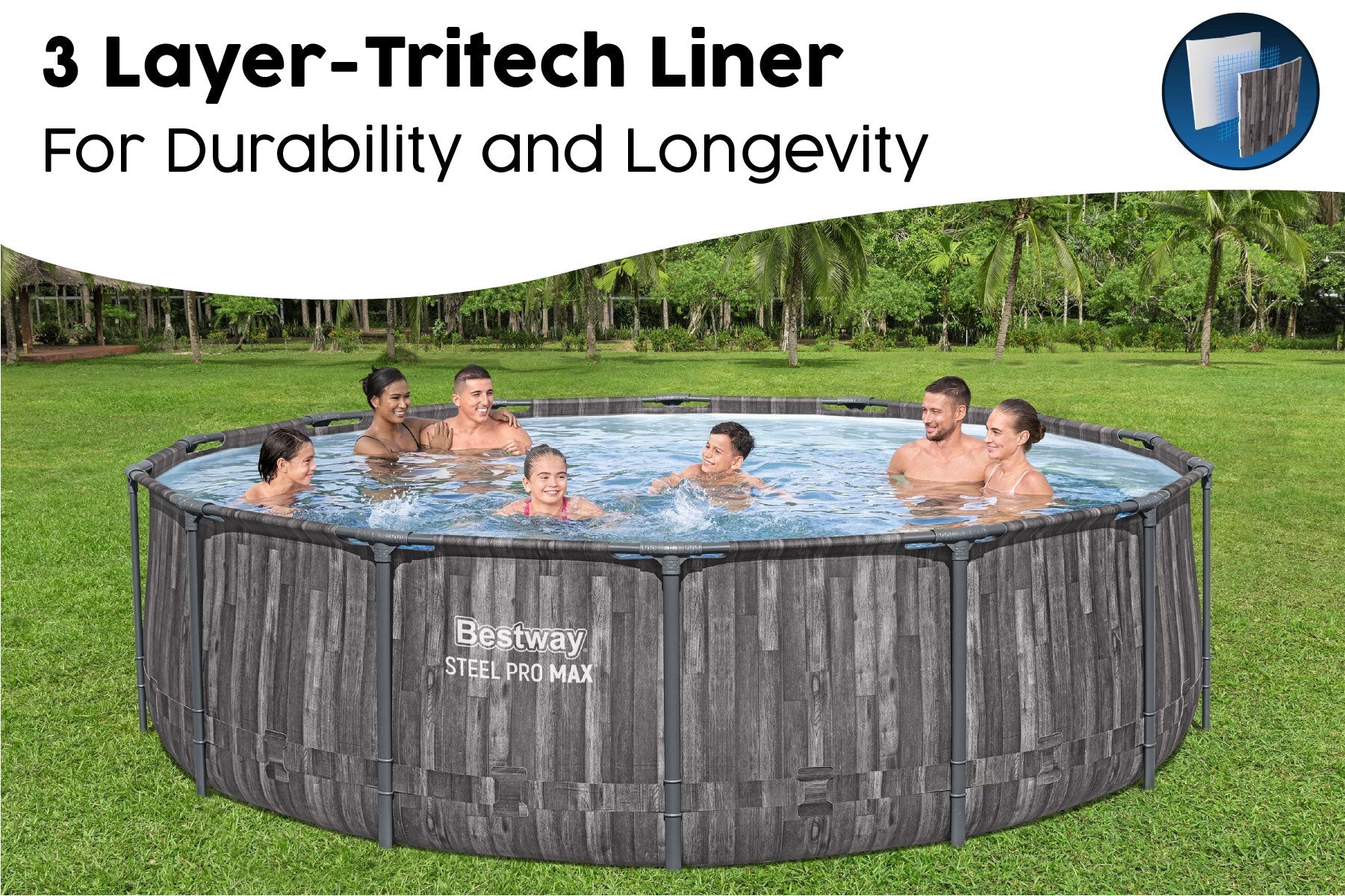 14ft x 42in Wood Print Round Steel Pro Max Above Ground Pool Set