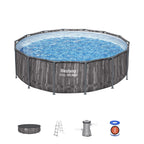 14ft x 42in Wood Print Round Steel Pro Max Above Ground Pool Set