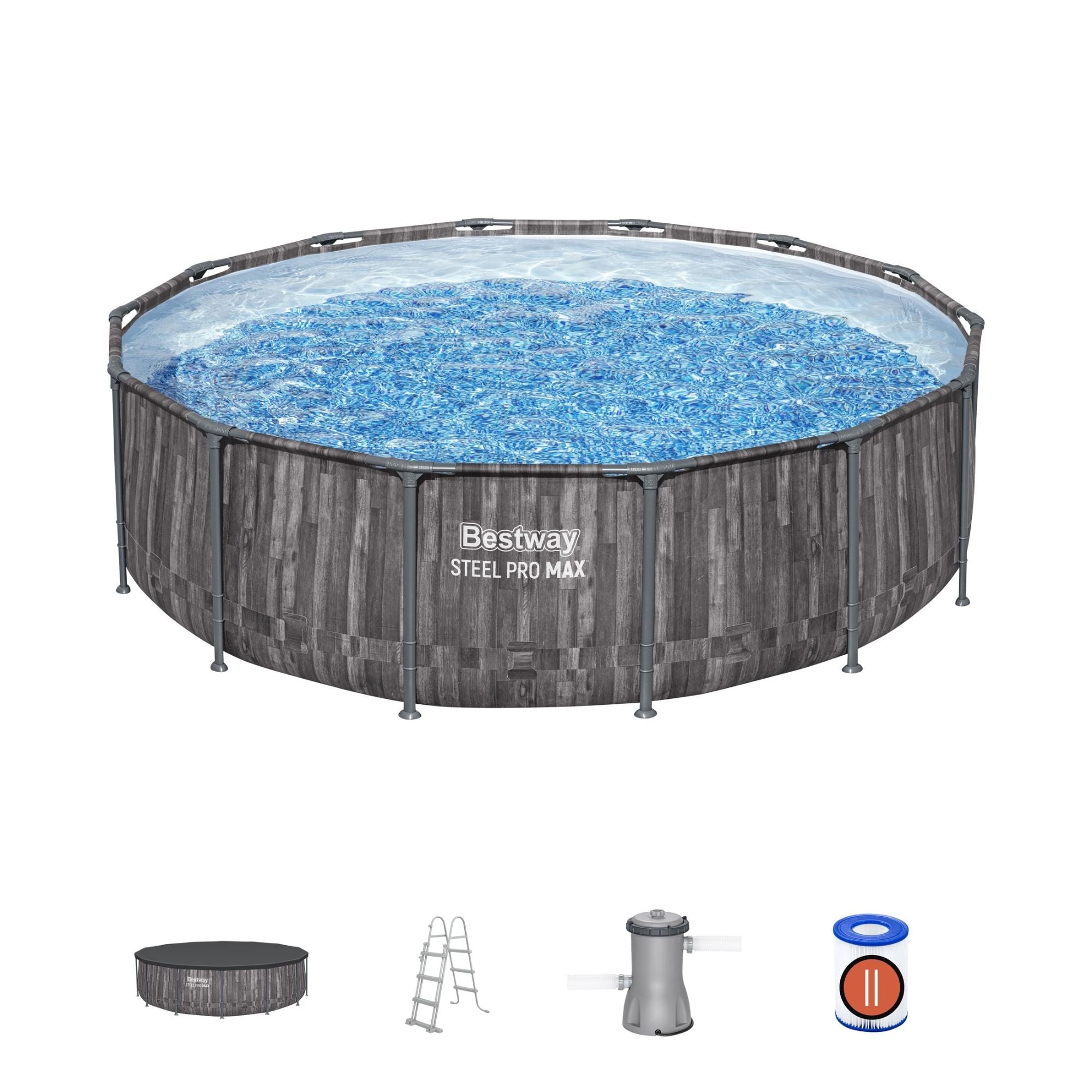 14ft x 42in Wood Print Round Steel Pro Max Above Ground Pool Set