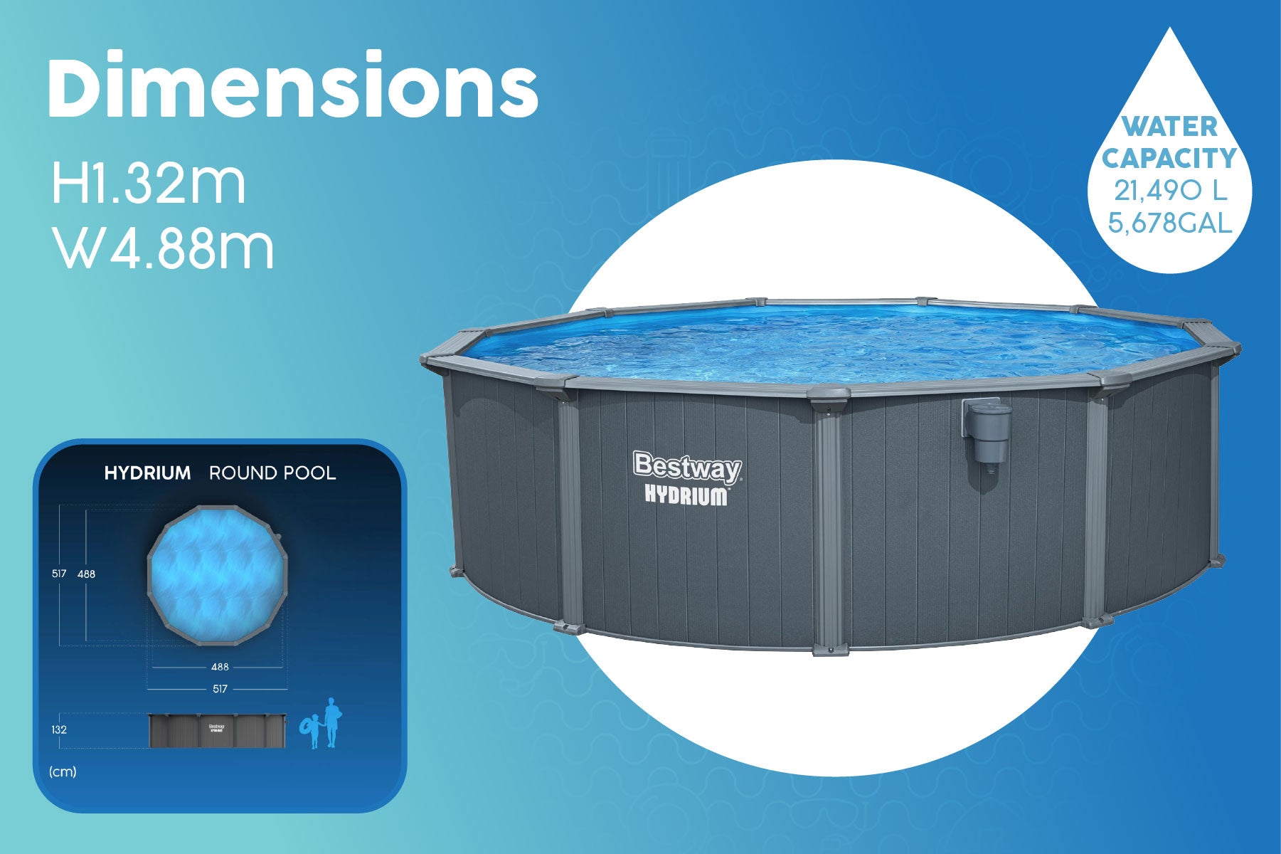 16ft x 52in Round Hydrium Steel Above Ground Pool Set