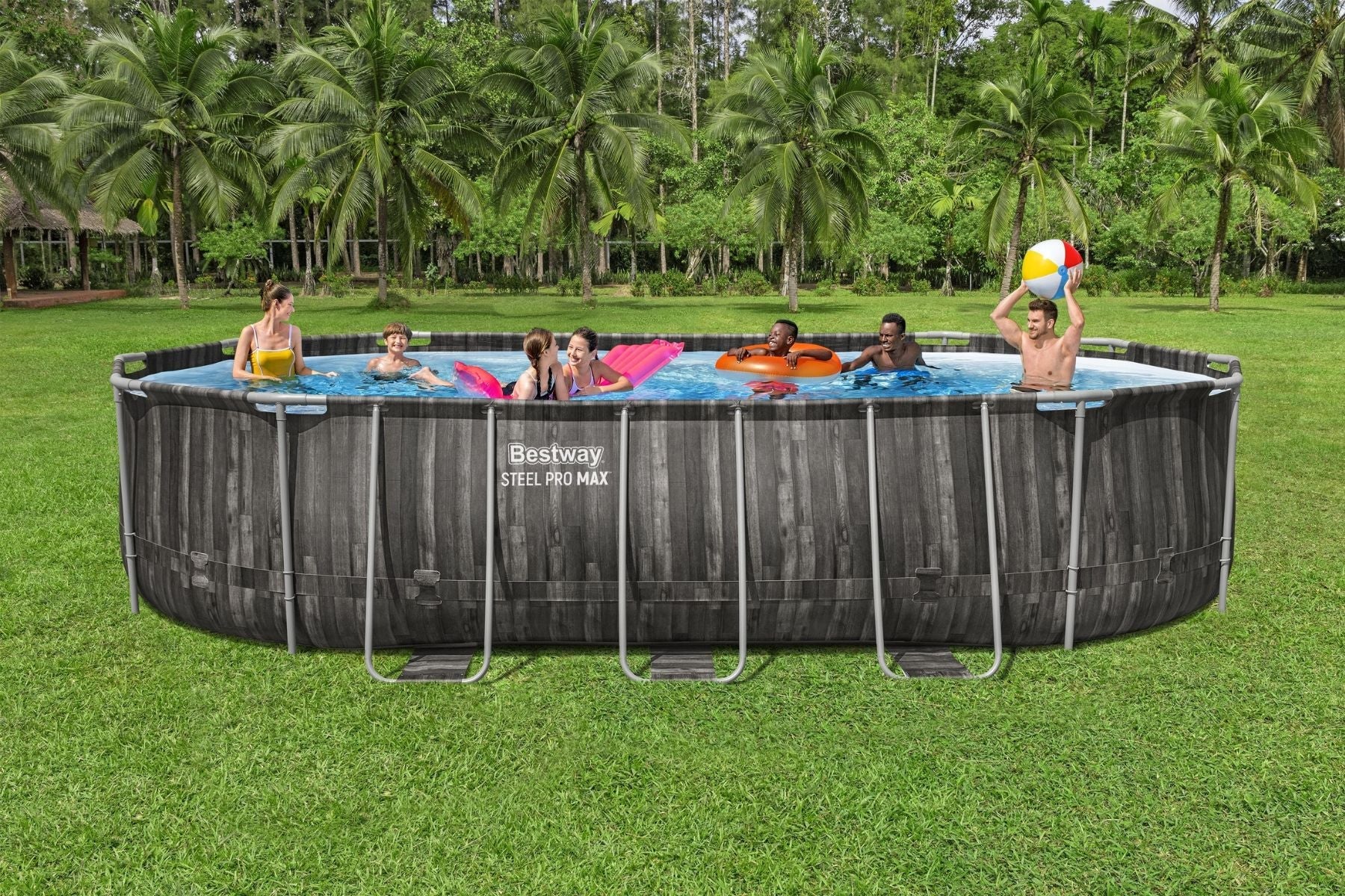 20ft x 48in Wood Print Oval Steel Pro Max Above Ground Pool Set
