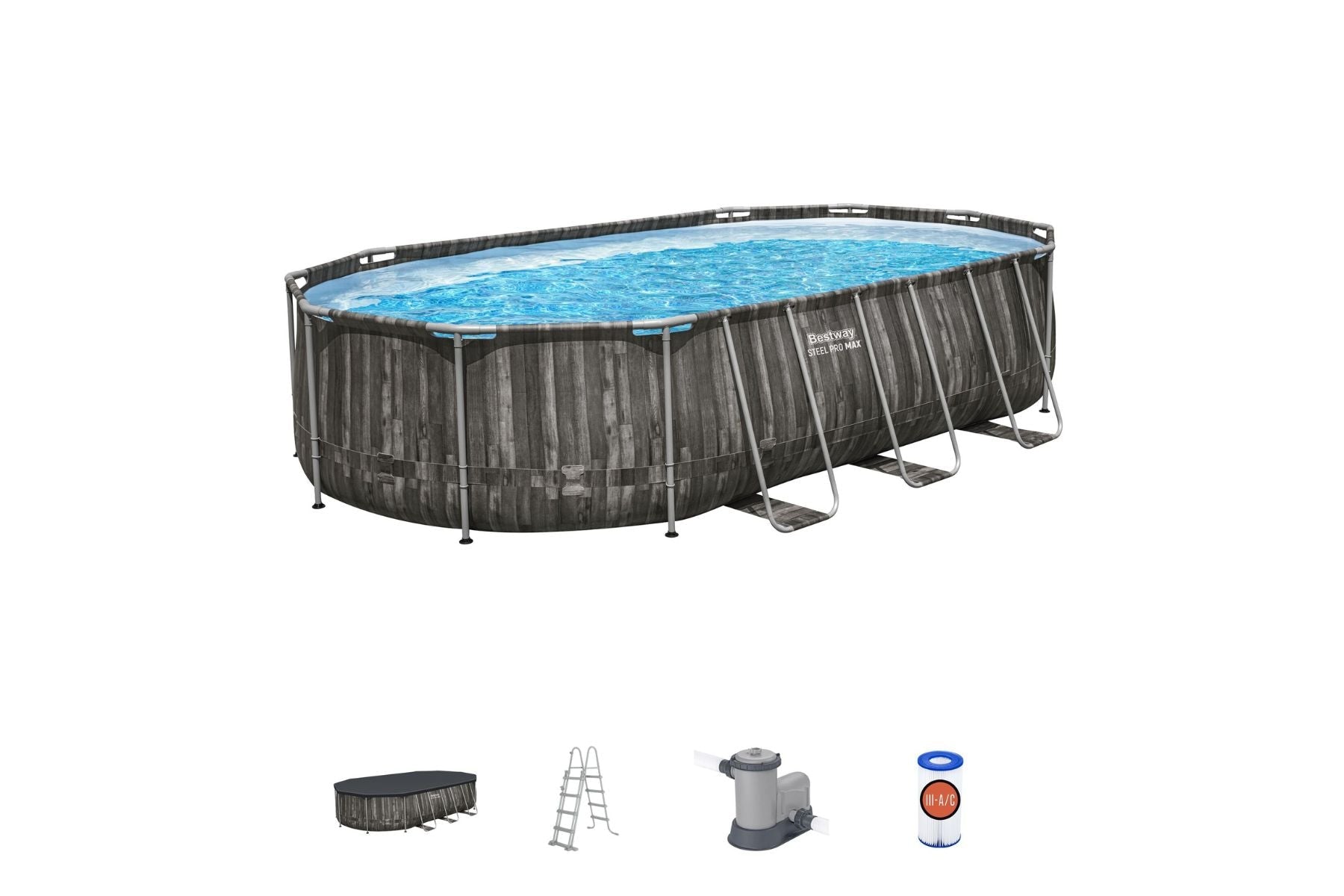20ft x 48in Wood Print Oval Steel Pro Max Above Ground Pool Set