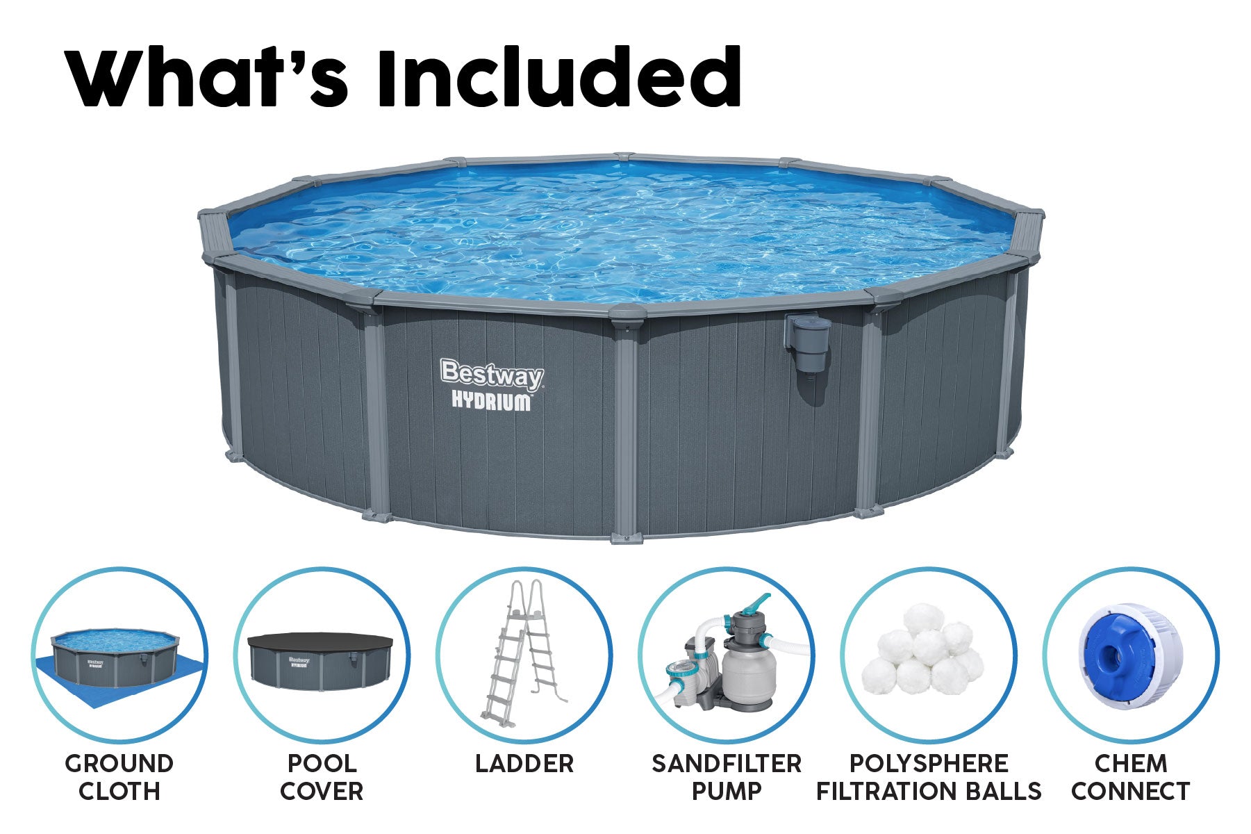 16ft x 52in Round Hydrium Steel Above Ground Pool Set