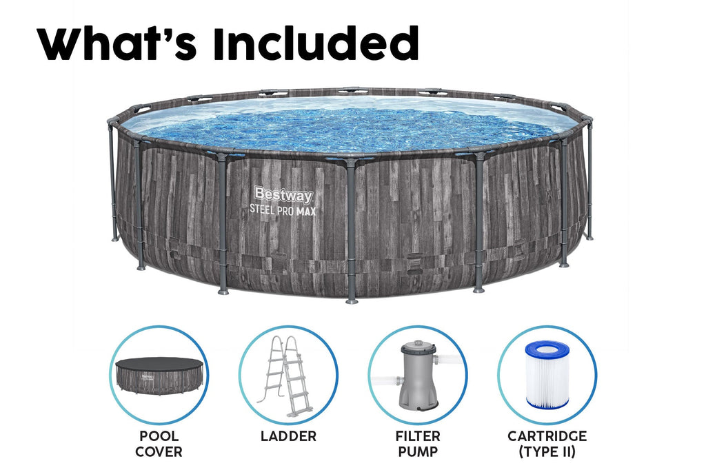 14ft x 42in Wood Print Round Steel Pro Max Above Ground Pool Set