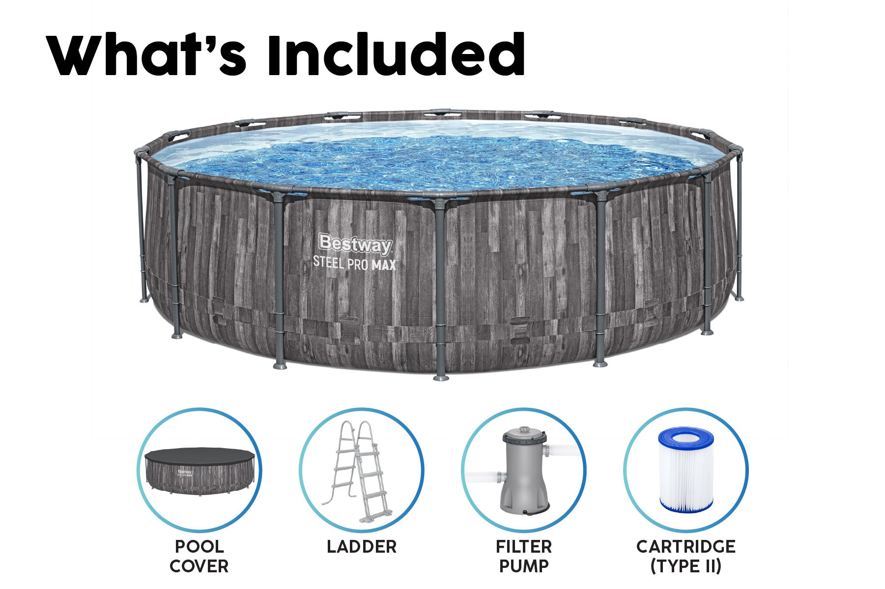 14ft x 42in Wood Print Round Steel Pro Max Above Ground Pool Set