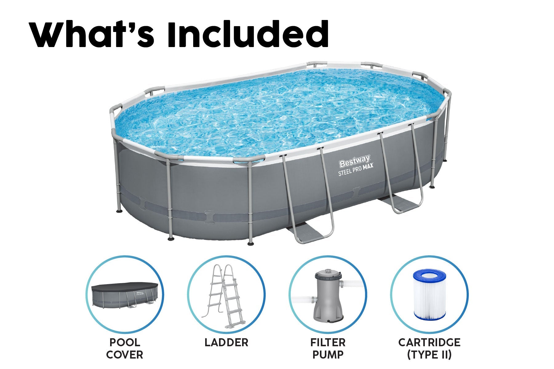16ft x 42in Dark Grey Oval Steel Pro MAX Above Ground Pool Set