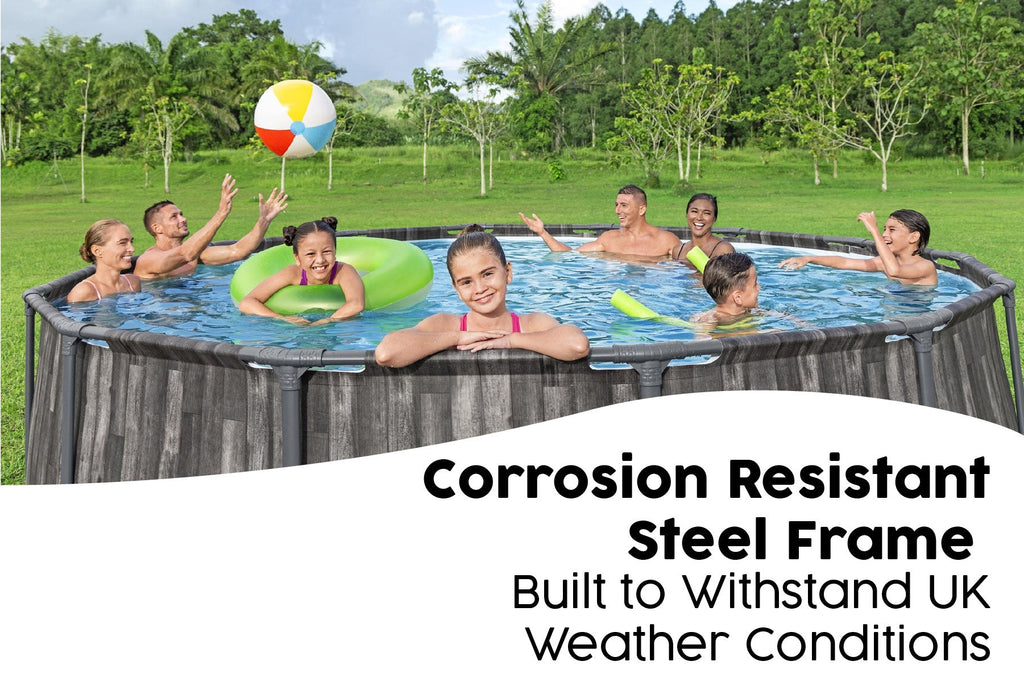 14ft x 42in Wood Print Round Steel Pro Max Above Ground Pool Set