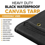 Black Waterproof Canvas Tarps 12' x 20'