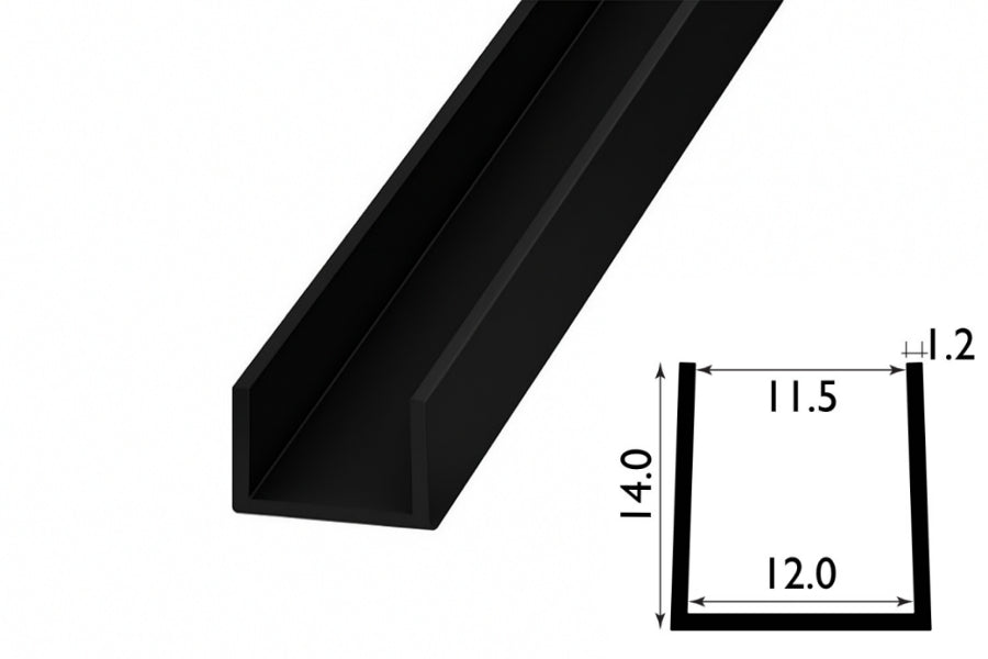 PVC U Channel Profile Edge Trim 1 M / 39.37 Inch Length Black & White Rigid Plastic TW